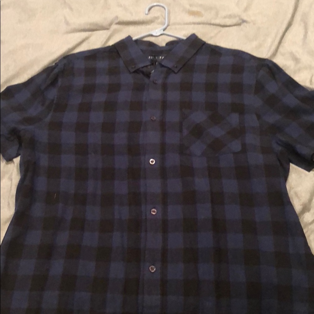 Short Sleeve Blue and Black Button Up